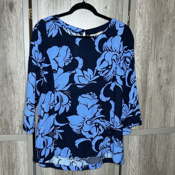 Soft Surroundings Top Small Floral Comfort Lagenlook Blue Color - Picture 1 of 7